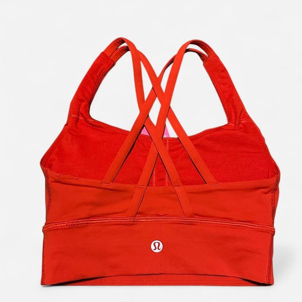 Lululemon Energy Bra Longline Cayenne Orange Red Strappy Sports Bra Size 2